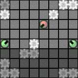 Two green units crossfiring a red unit